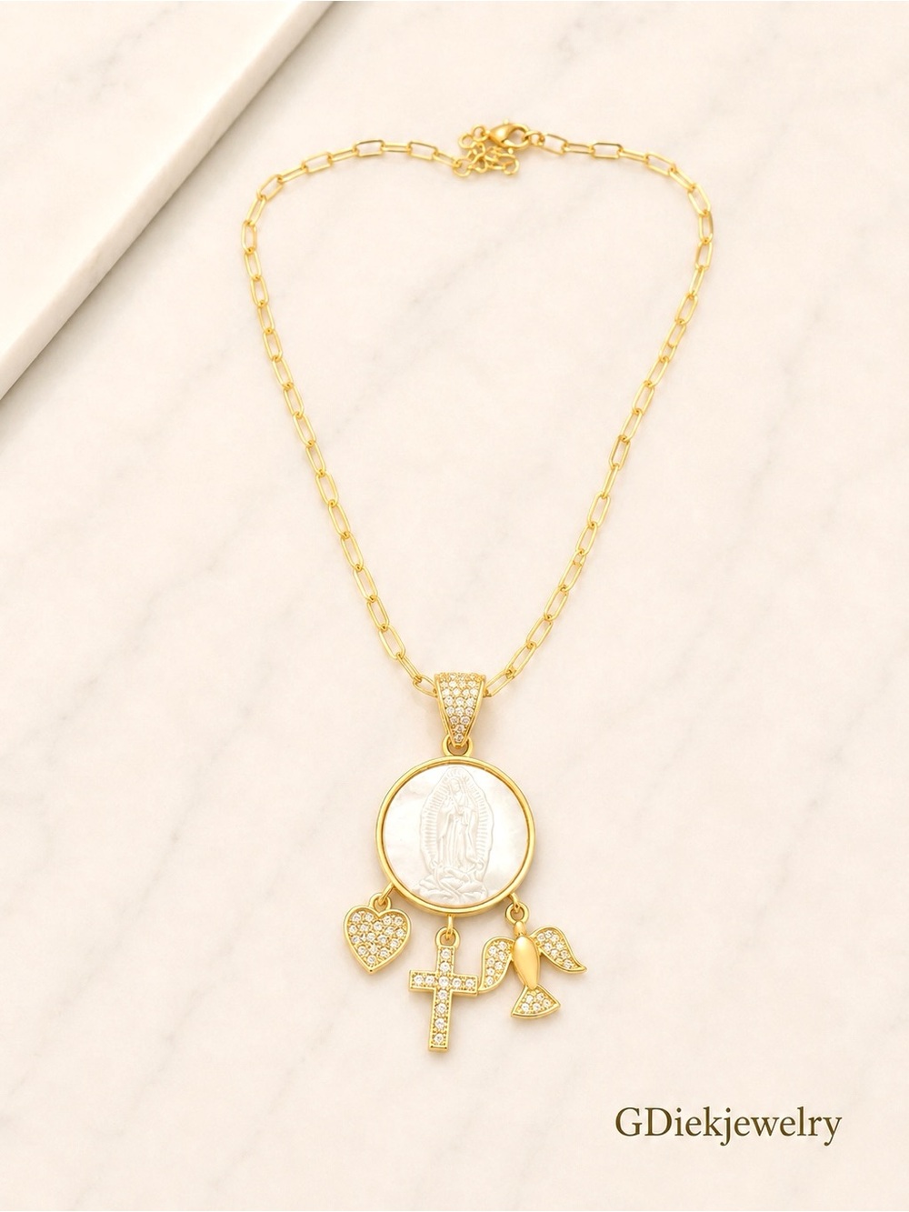 Goldfilled Virgin Pendant Necklace with Charms